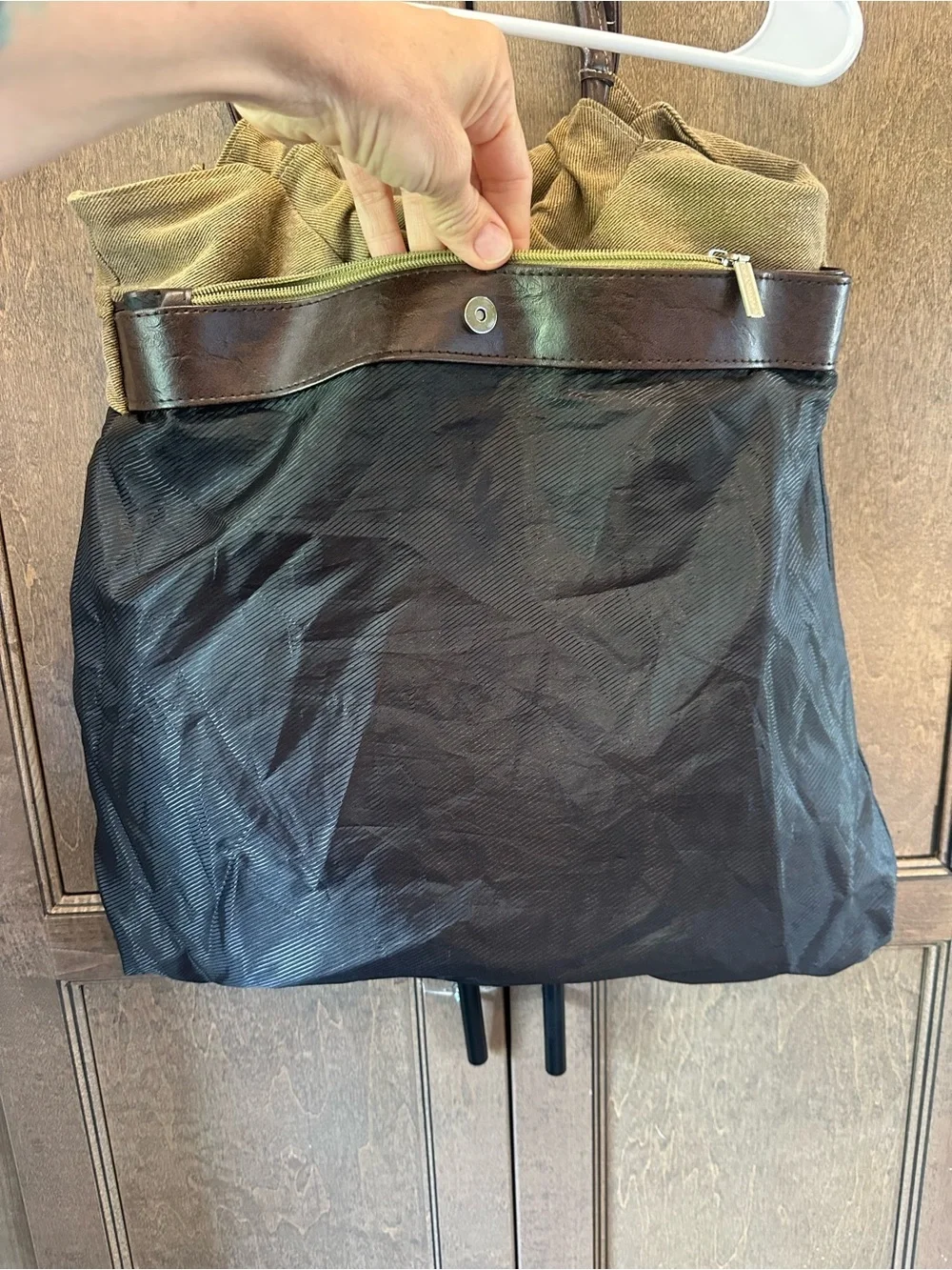 Canvas Tote Bag with Brown Faux Leather Trim